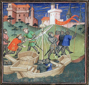  William the Conqueror arriving in England, from a fifteenth century French manuscript. 